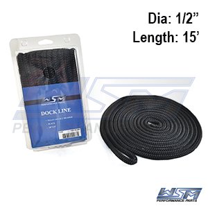 WSM Dock Line 1/2” x 15′ Nylon Black