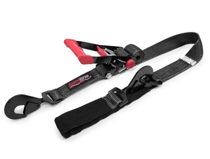 SpeedStrap 2In x 8Ft Ratchet Tie Down w/ Twisted Snap Hooks & Axle Strap Combo – Black